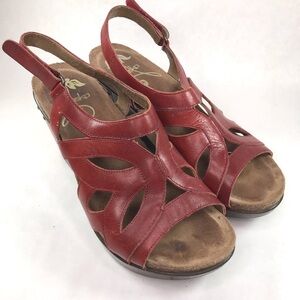 Dansko Womens 39 9 Red Felicia Leather Open Toe Studded Wedge Sandals Platform